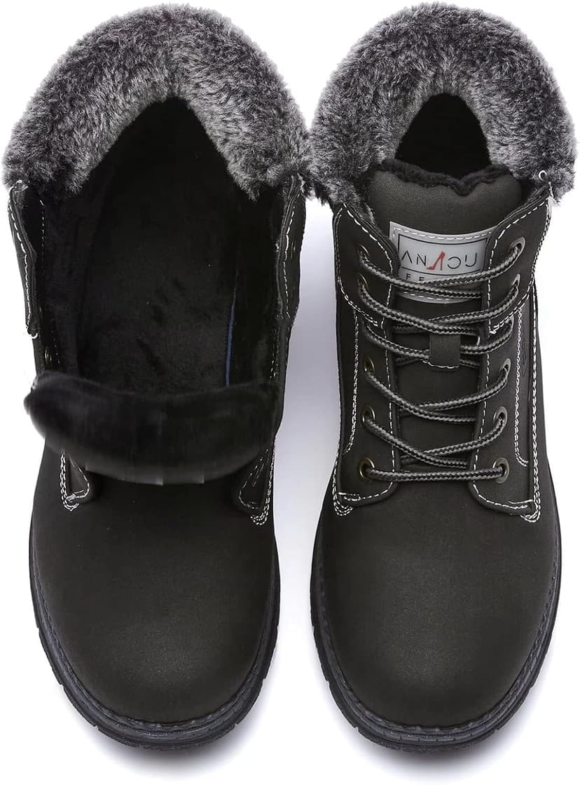 ANJOUFEMME Womens Hiking Snow Winter Boots - Waterproof Work Ankle Boots for Women Comfortable Warm Fur Boots for Backpacking Cycling