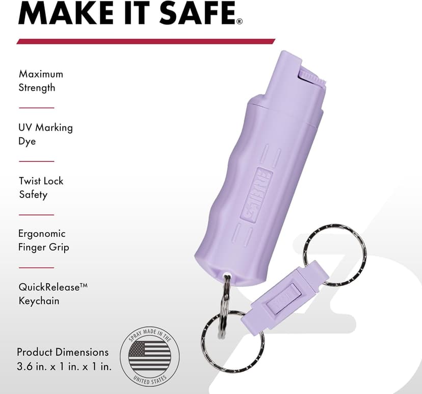 SABRE Pepper Spray - Quick Release Keychain for Easy Carry & Fast Access, Max Police Strength Self Defense OC Spray With UV Dye, 10 Sec. Spray Time, Finger Grip - Faster Aim, 0.54 fl oz, Secure Safety