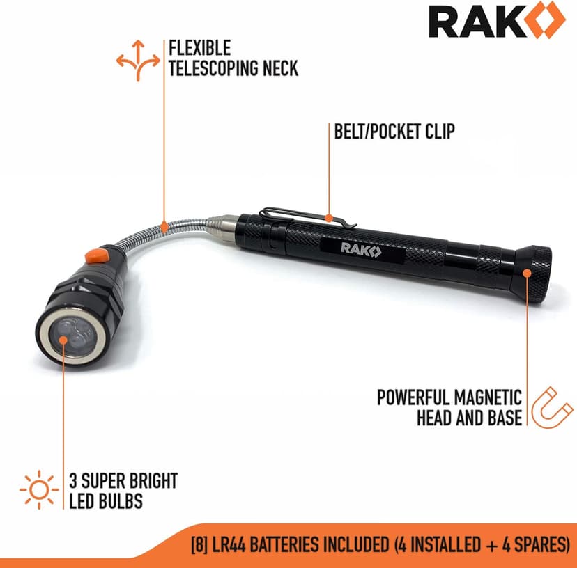 RAK Magnetic Pickup Tool Gifts for Men - Telescoping Magnet with LED Flashlight and 22 Inches Extendable Neck, Cool Magnetic Flashlight Gifts for Dad, Husband, Grandpa, Handyman