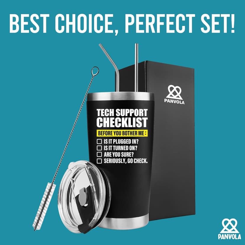 Panvola Tech Support Checklist Technical Support Gifts Computer Programmer Vacuum Insulated Tumbler Travel Mug (20 oz)