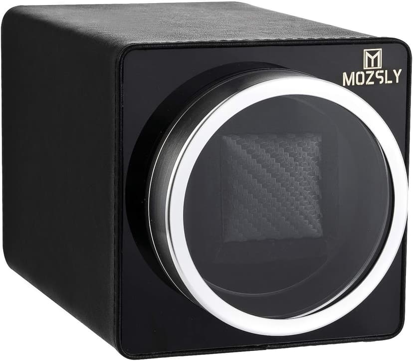 MOZSLY Watch Winder for Single Automatic Watches with Quiet Motor 12 Rotation Mode Setting Leather