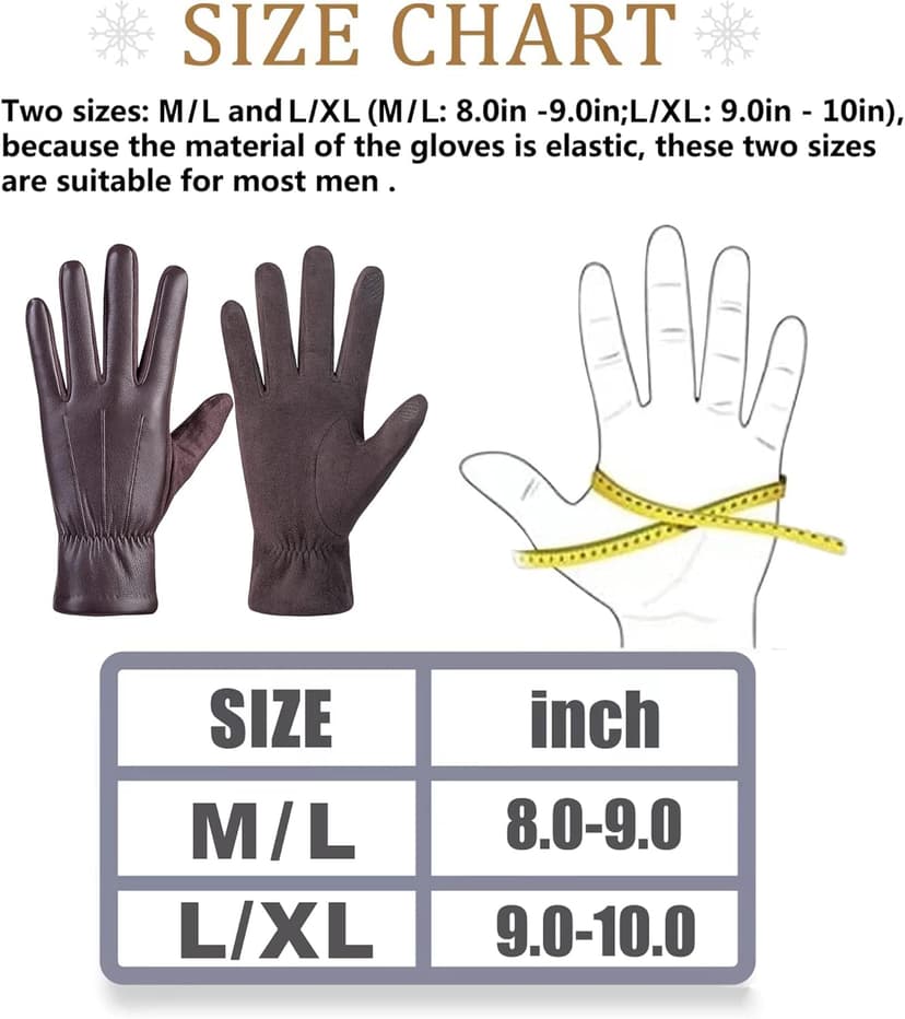 alqqas Winter Fashion Leather Gloves for Men, Finger Touchscreen Texting Wool Lined Warm Windproof Suede Driving Gloves