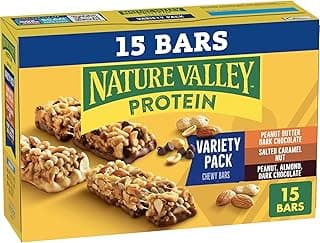 Nature Valley Protein Bars Variety Pack, Gluten Free Chewy Granola Snack Bars, 10g Protein, Peanut Butter Dark Chocolate, Salted Caramel Nut, Peanut Almond Dark Chocolate, 15 Count, 21.3 oz Box