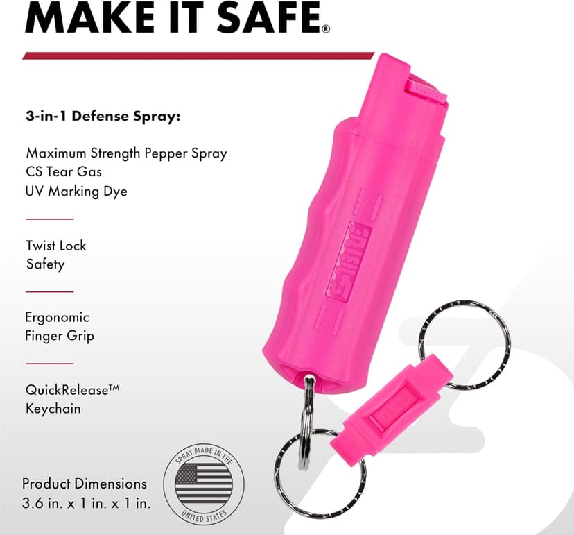 SABRE 3-in-1 Defense Spray – Pepper Spray, Tear Gas & UV Dye, Quick Release Keychain for Easy Carry, Finger Grip for Aim, 3X Longer Spray Time (Up to 10 Seconds), Max Police Strength, 0.54 fl oz
