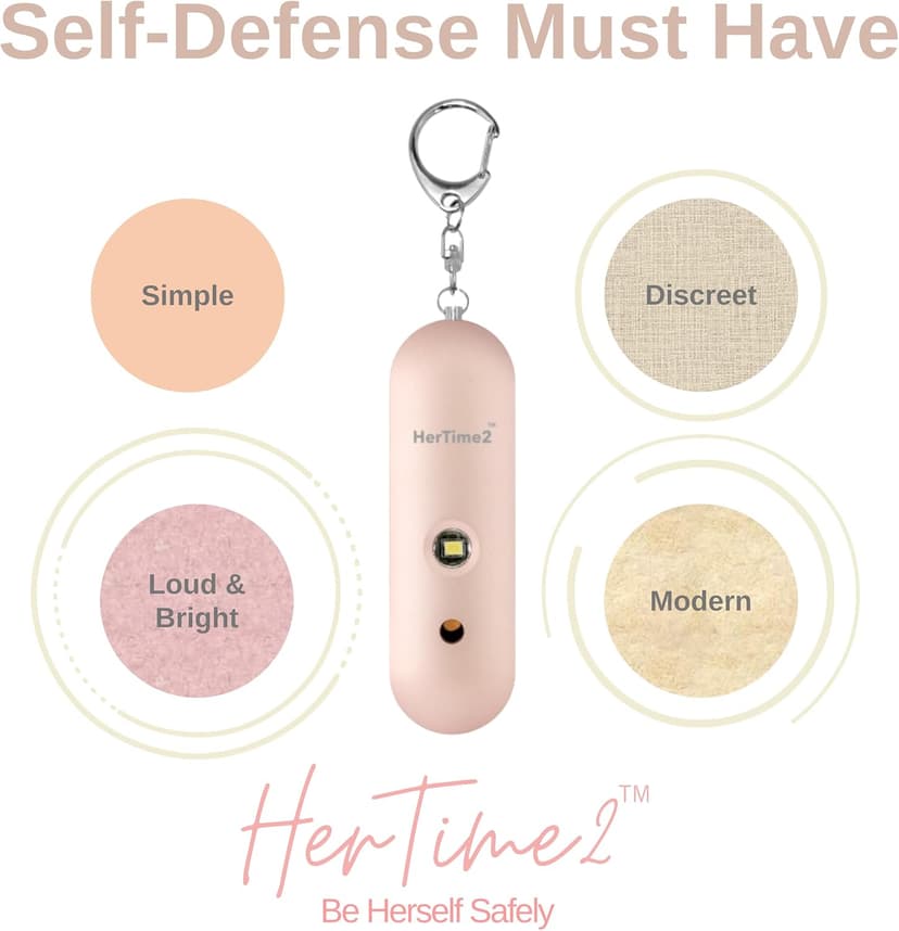 Personal Safety Alarm – Travel Safe Waterproof – Gift for Women College Girls – Self Defense Keychain – Extra Loud Siren – Strobe Light – Cute Key Chains Protection (Rose Gold)