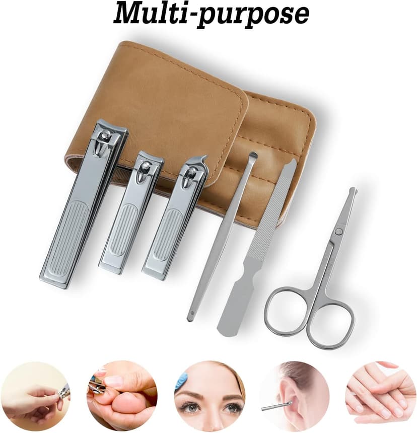 Nail Clipper Set, 6 Pcs Toenail Clippers, Stainless Steel Fingernail Clipper, and PU Leather Manicure Set, Gift Ideas (Beige)