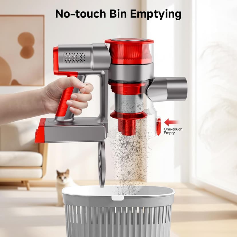 fenhua Cordless Vacuum Cleaner, Powerful Stick Vacuum Cleaner for Home with Rechargeable Battery, 6-in-1 Lightweight Handheld Vacuum, 45 Mins Runtime for Hardfloor & Carpets Pet Hair (red)