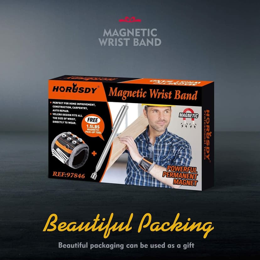 HORUSDY Magnetic Wristband, Gifts for Dad, with Strong Magnets for Holding Screws, Nails, Drilling Bits, Tool Gift for Men