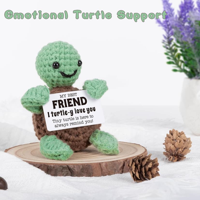 Mini Funny Turtle Best Friend Friendship Gifts for Women Men, Birthday Gifts for Friends Female Male Girls, I Love You Small Cute Stuff Things, Handmade Emotional Positive Crochet Turtle