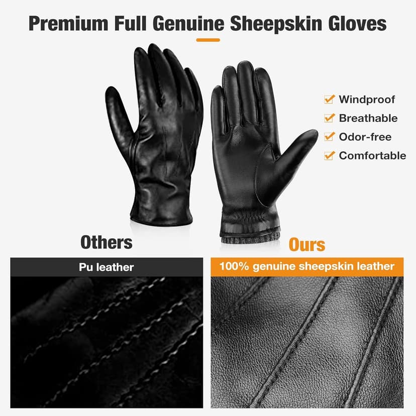 Aegend Leather Gloves for Men, Soft Warm Lining Full Hand Touchscreen Winter Gift Thermal