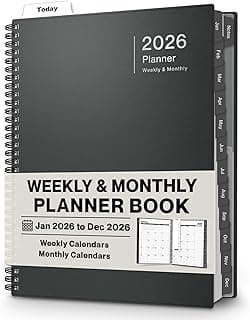 Dunwell 2026 Planner Book 8.5x11, Weekly Monthly Calendar, Jan to Dec, Large Daily Organizer with Laminated Tabs, Bookmark, Notes Section & Stickers
