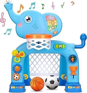 KIZZYEA Toys for 1 2 3 Years Old Boys Girls, Toddler Basketball Hoop & Soccer Goal, Montessori Toy, Interactive Musical Sports Toys with Light, Christmas Birthday Gifts for Baby Kids Age 12-18 Months