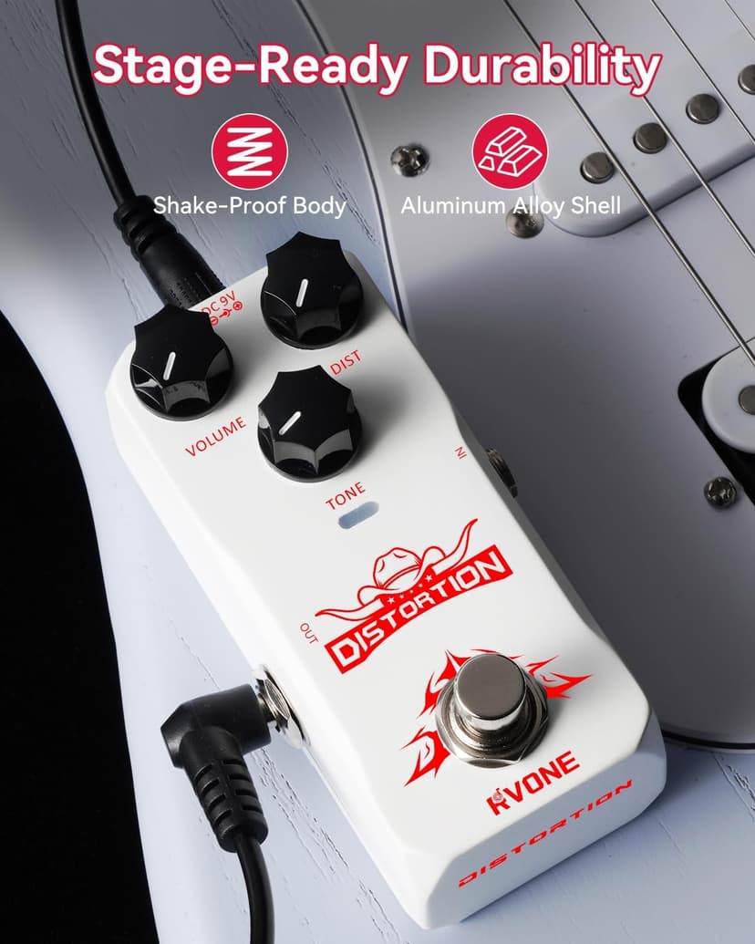 RVONE High Gain Distortion Pedal for Electric Guitar, Aluminum Guitar Pedal, Analog Guitar Effects Pedal for Compact Stage & Studio Pedal, True Bypass