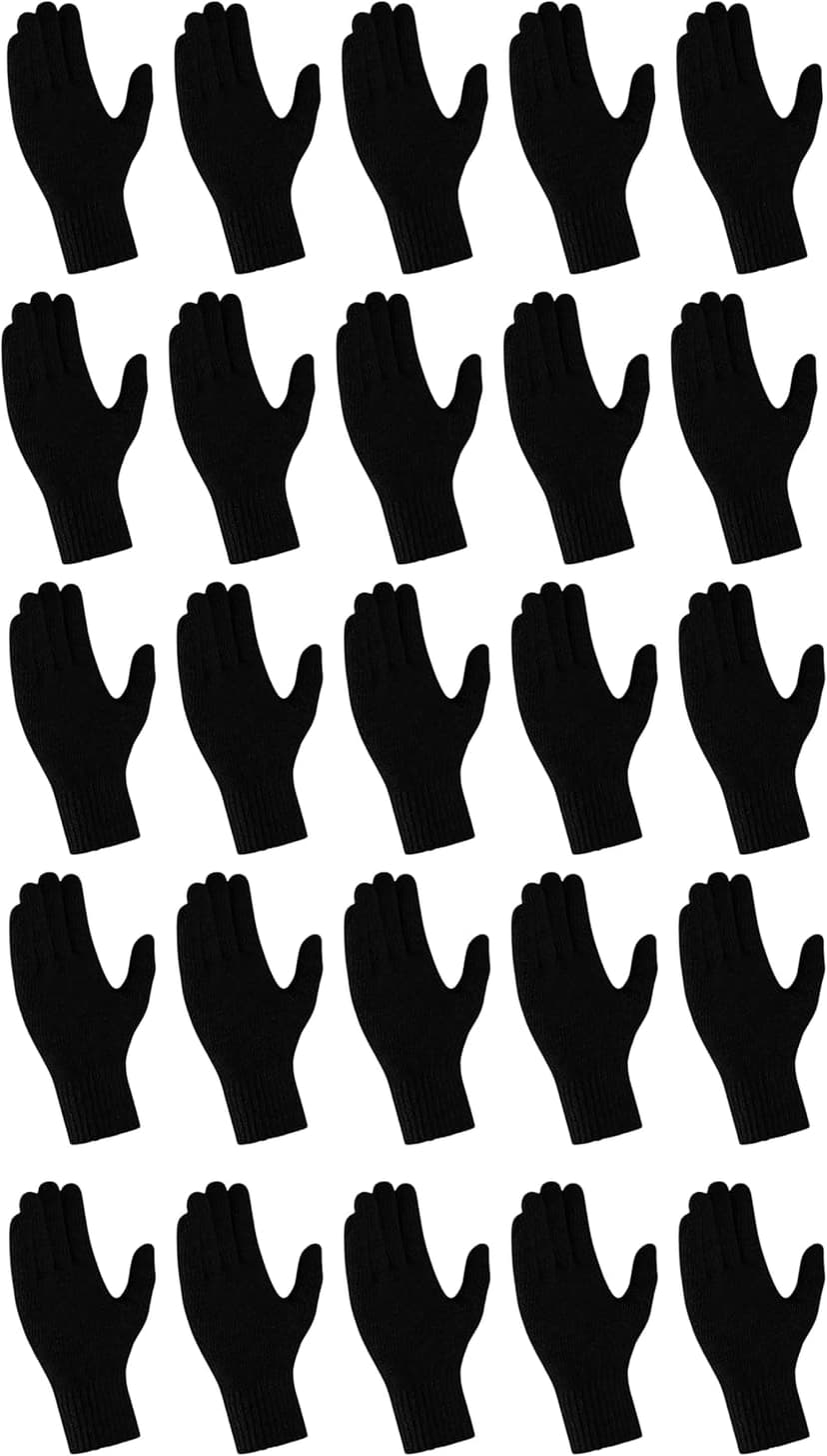 Winterlace 25 Pack Winter Gloves, Unisex Thermal Magic Glove Thick Knit Brushed Interior Bulk Bundle