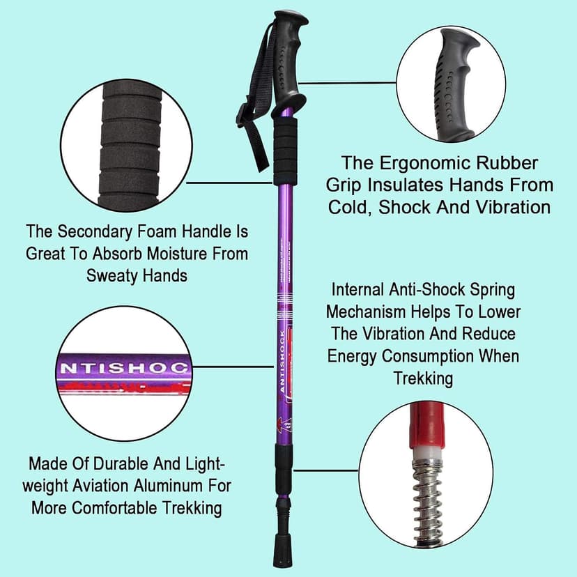 Aihoye Hiking Trekking Poles, 2 Pack Collapsible, Lightweight, Anti Shock, Walking Sticks, Adjustable Hiking Pole for Men and Women