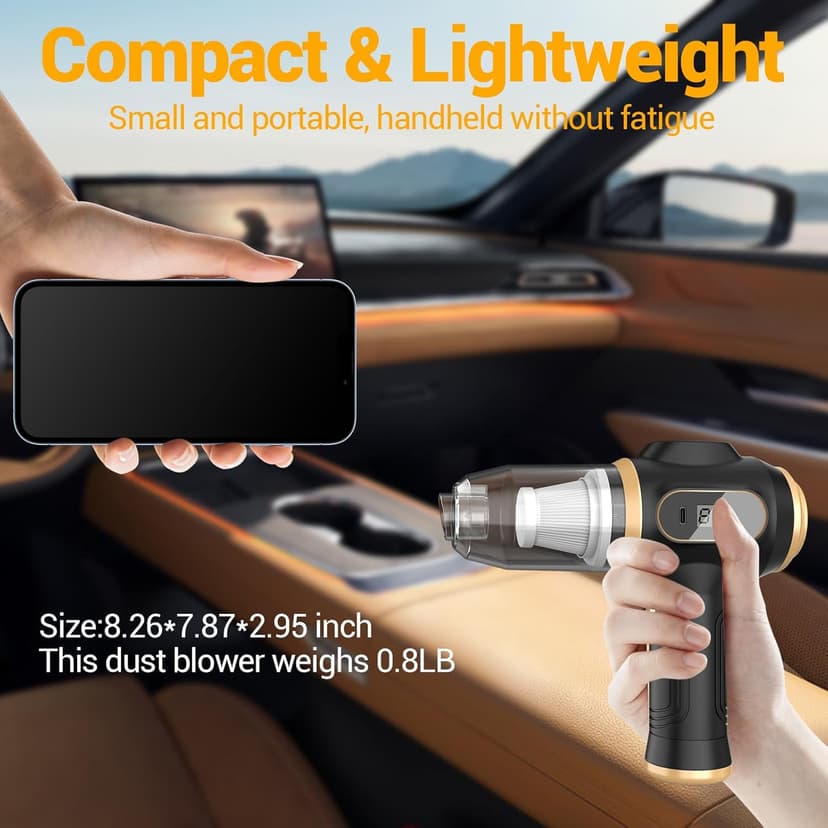 Scstartx Portable Car Vacuum Cordless Mini Handheld Vacuums Cleaner Rechargeable with LCD Display and Multi-Nozzles, High Power Hand held Cleaners for Car, Home, Office, Sofa, Pet Hair,Keyboard