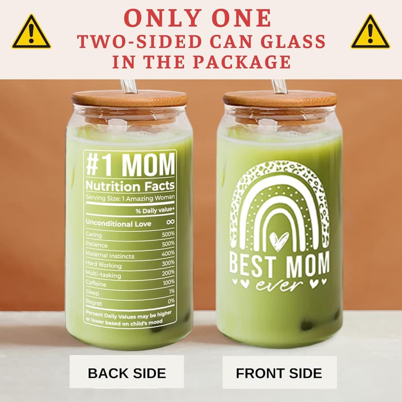 Gifts for Mom from Daughter Son - Birthday, Mothers Day, Christmas Mom Gifts for Wife, Her - Gift Ideas for Mama, Mother - Gift for New Moms, Mothers - 16 Oz 2-sided Can Glass
