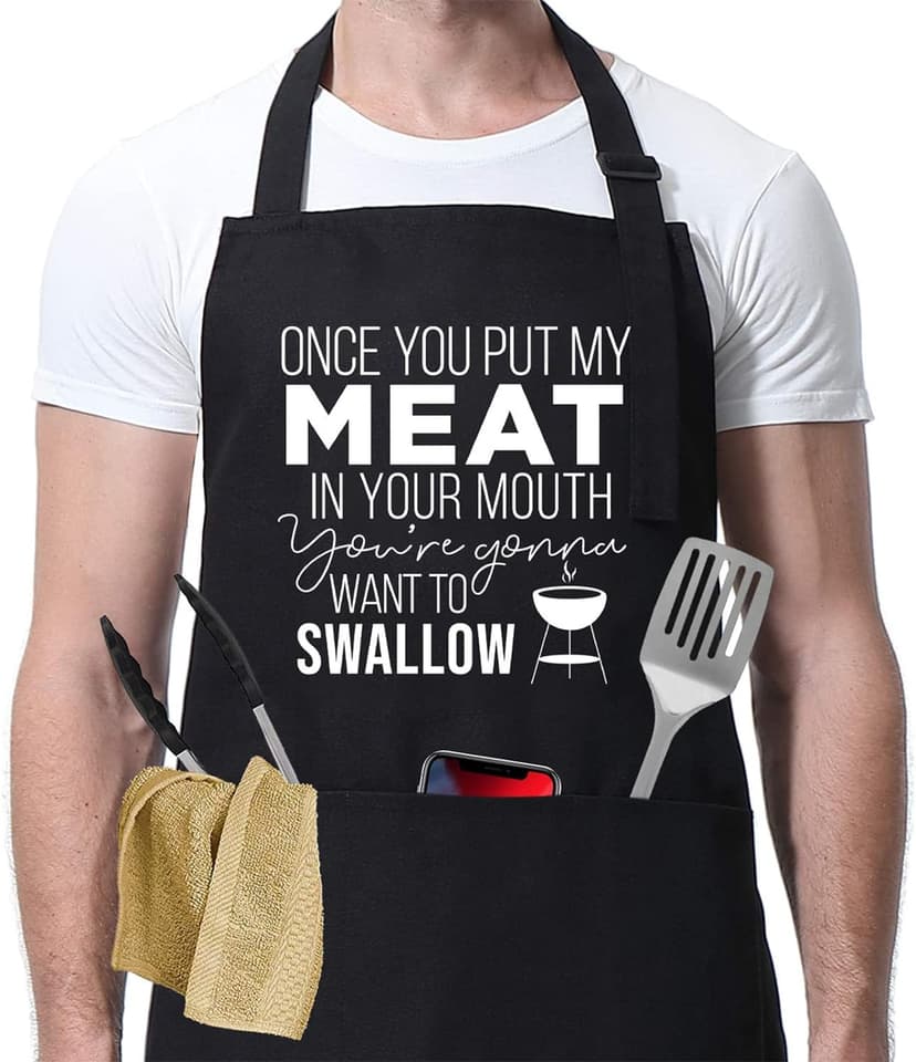 Miracu Funny Cooking Aprons for Men Husband - Christmas, Santa, Birthday Funny Male Gifts for Mens Best Friend, Gifts for Male Friends Guy Boyfriend Chef Man Him - Grilling Grill BBQ Apron w/Pockets