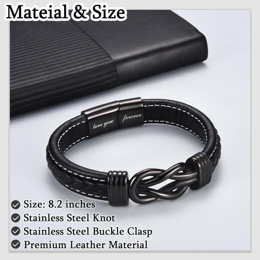 Love You Forever Leather Bracelet Gifts for Men Him Teen Boys, To My Brother Son Grandson Nephew Friend Dad Husband Christmas Birthday Valentines Fathers Day Graduation Back to School Gifts