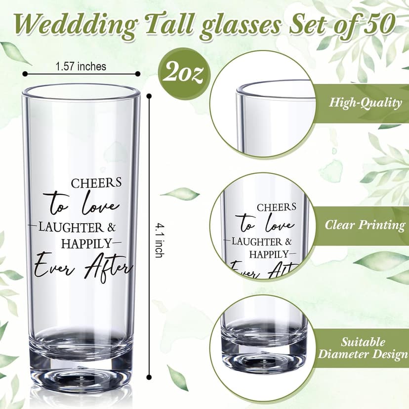 Sliner 50 Set Wedding Favors for Guests Bulk 2oz Acrylic Cheers to Love Shot Glasses with Thank You Cards Organza Bags for Guest Souvenirs Wedding Gifts Newlyweds Bridal Shower Party (Rectangular)