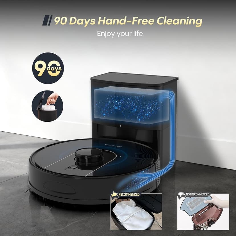 Bagotte Robot Vacuum and Mop, Robot Vacuum Self Emptying, 5000Pa Powerful Suction, 90-Day Hands-Free, Advanced Smart Mapping, LiDAR Navigation Robotic Vacuum for Pet Hair, Dust, Carpet, WiFi/App/Alexa