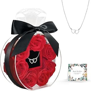 Preserved Rose with Heart Necklace Gift Artificial Flower Valentines Mothers Day for Girlfriend Mom Birthday Anniversary Personalized Romantic Gifts(Red)