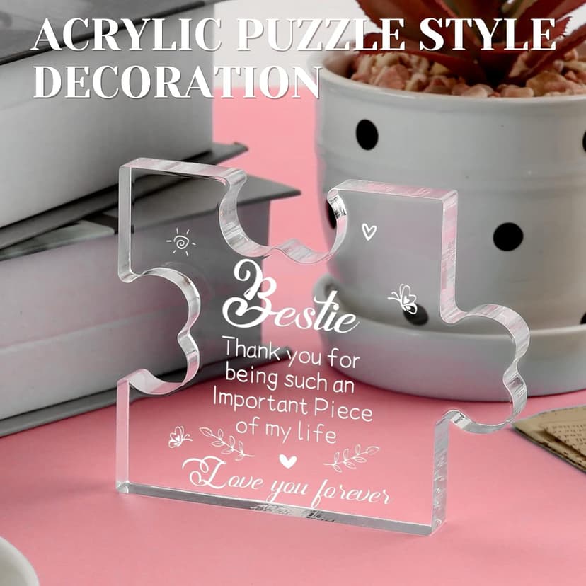 to My Bestie Gifts - Best Friends Christmas Birthday Gifts for Women Acrylic Puzzle Plaque Desk Decorations for Best Friend Sister Girls Women BFF Friendship Card - 3.35 x 2.76 Inch