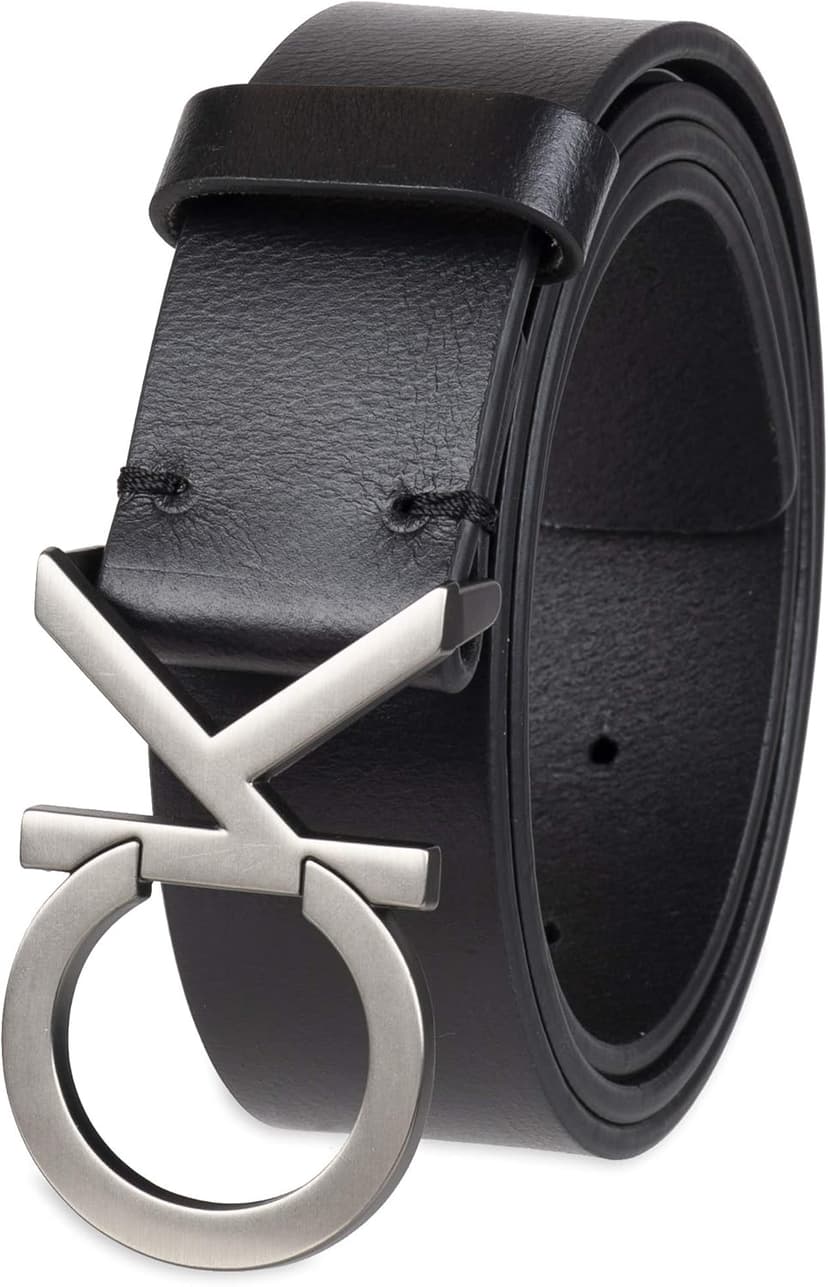 Calvin Klein Men’s CK Monogram Cut Out Buckle Belt – Casual Belt for Jeans & Everyday Wear
