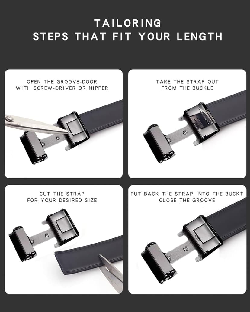 VJK Men's Leather Belt Ratchet Belt Dress with Premium Leather Slide Belt with Easier Adjustable Automatic Buckle Casual Accessories for Every Occasion (49in)