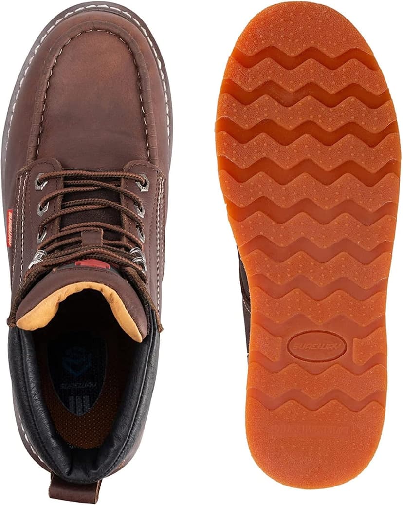 SUREWAY 6” Mens Heavy Duty Steel/Composite/Soft Toe Work Boots for Men,Comfortable & Durable,Goodyear Welt,Full Grain Leather,Oil/Slip Resistant,Wedge Moc Toe Industrial Construction Boots/Shoes