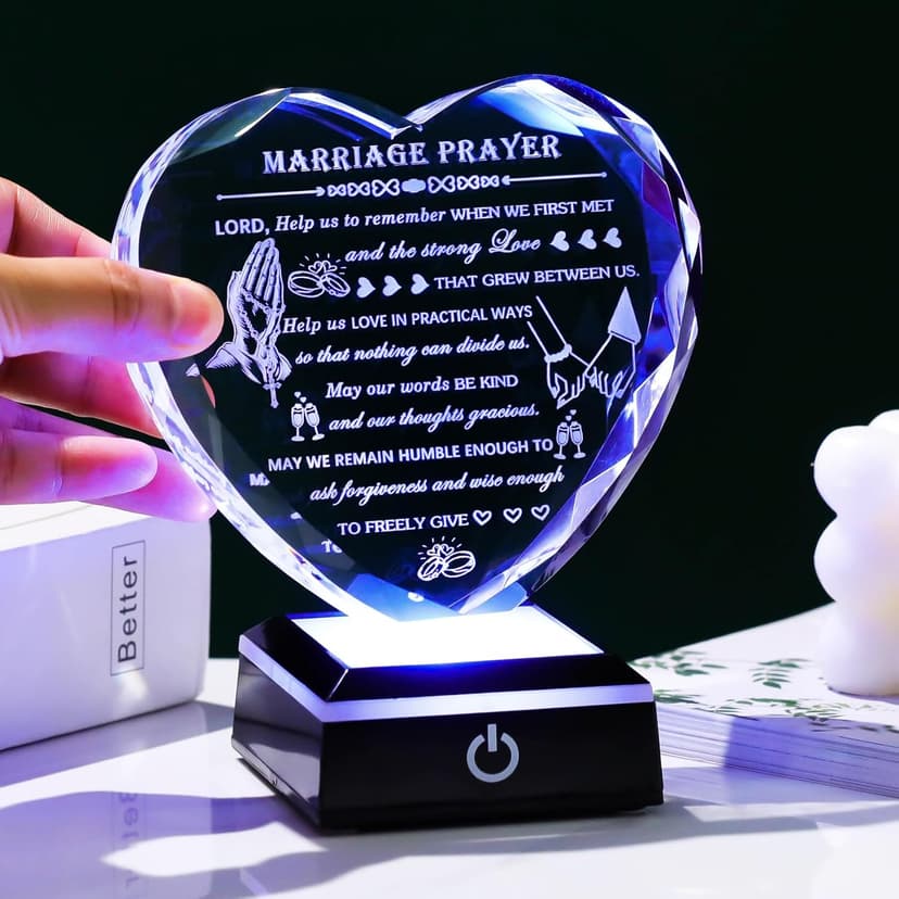 Wedding Gifts for Couples 2025 with Colorful LED Base Heart Happy Anniversary Marriage Prayer Gift with Inspiring Quotes Unique Newlywed Mr and Mrs Engagement Gift Bridal Shower Gifts