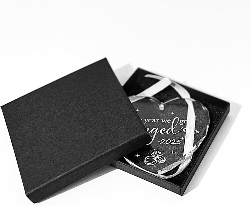 Engagement Gifts for Couples 2025 The Year We Got Engaged Bride to Be Gifts Engagement Gift for Newly Engaged Couples, Her, Women, Him, Friends, Real Glass Christmas Ornaments (Heart-Engaged)