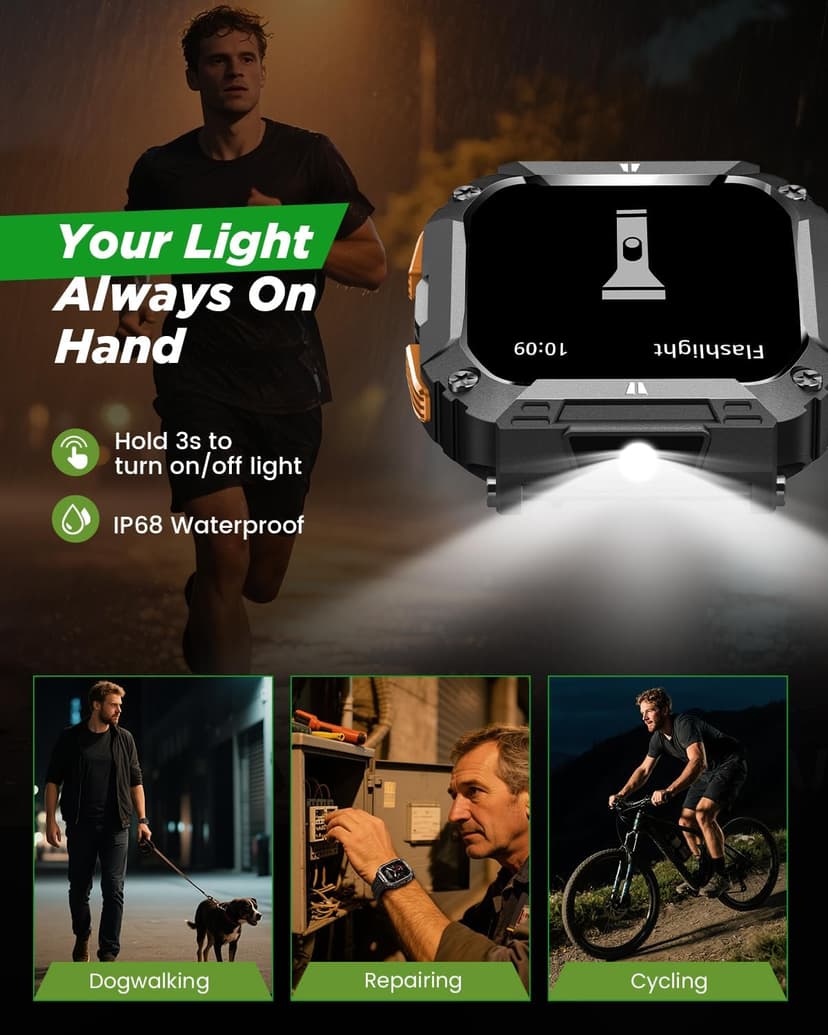 FOSMET Smart Watches for Men, 1.95'' Fitness Watch: Waterproof Military Smart Watch with 100 Days Battery Life/Call/Flashlight/Sleep/SpO2/Heart Rate Monitor/Step Tracker, Sport Smartwatch for Android iPhone