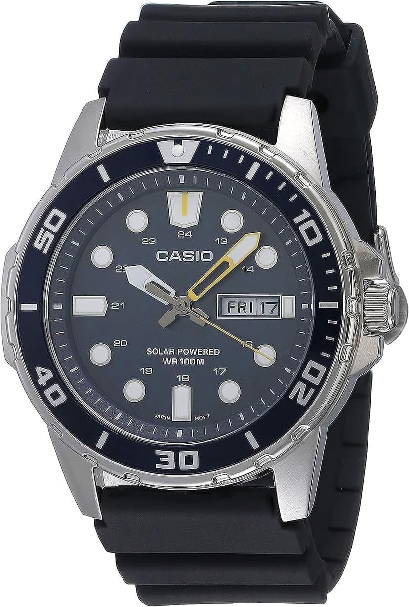 Casio MTPS110 Series | Unisex Analog Watch | 100M WR | Stainless Steel Case | 3 Hand Analog (HR, Min, SEC) | Date Display | Low Battery Alert | Diver Inspired Styling | Solar Powered