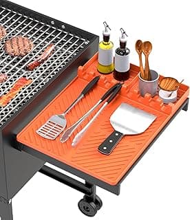 Silicone Grill Mat Compatible with Blackstone, BBQ Griddle Tools Mat with Drip Pad, Spatula Mat for Outdoor Kitchen Counter, Gifts for Men (Orange)