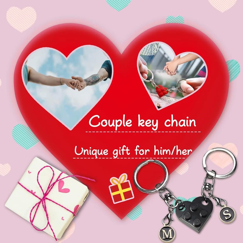 Personalized Brick Matching Heart Keychains - Valentine's Gifts for Mom, Dad, Couple, Boyfriend, Girlfriend, Lovers