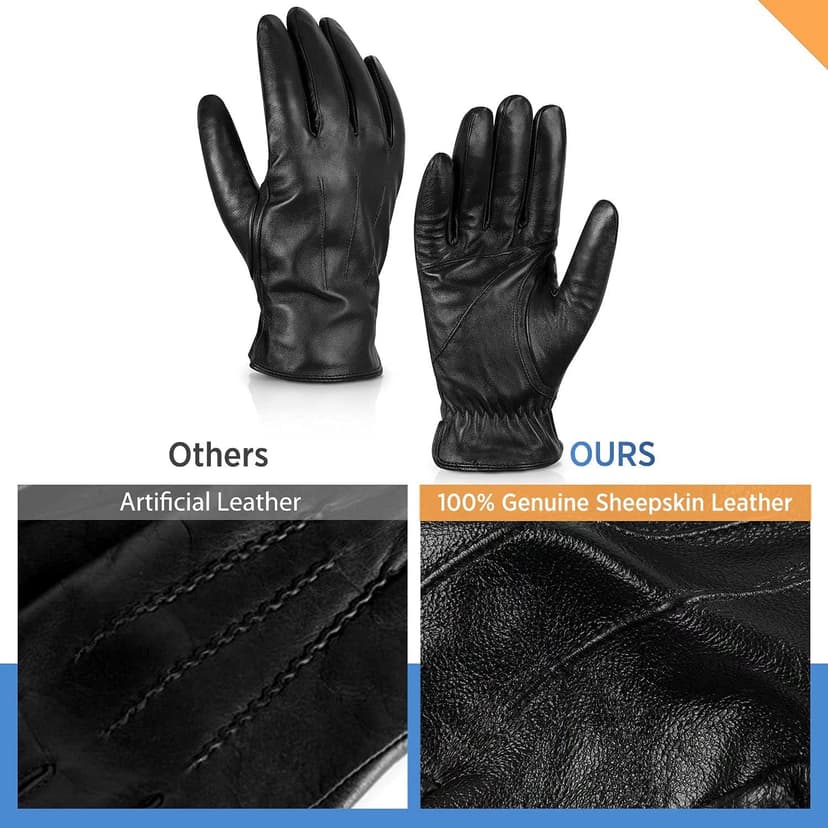 Alepo Genuine Sheepskin Leather Gloves for Men, Winter Warm Touchscreen Texting Cashmere Lined Driving Motorcycle Gloves