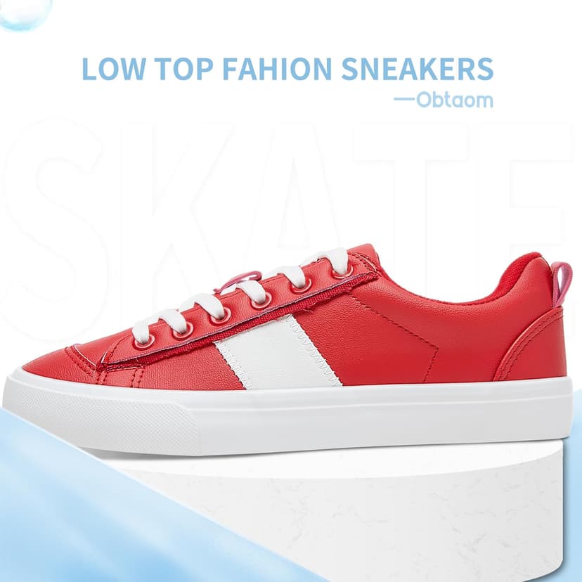 Obtaom Women Tennis Fashion Shoes Casual PU Leather Sneakers Comfortable Court Sneakers