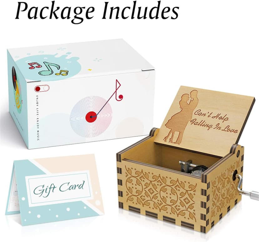 Can't Help Falling in lo Wood Music Box Hand-Operated Antique Engraved Cute Musical Boxes Gift for Love One, Boyfriend, Girlfriend, Husband,Wife Birthday/Wedding Day/Christmas Day Present