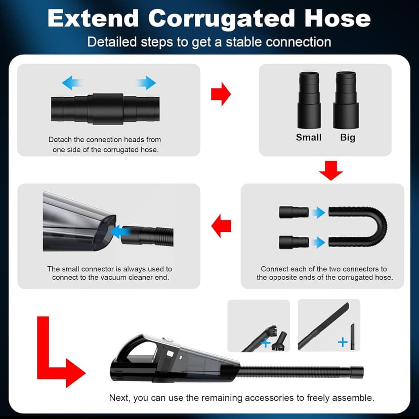 DRECELL Car Vacuum, Portable Vacuum Cleaner with Powerful 7000PA Suction, DC 12V Power 16.4Ft Cord Vacuum Cleaner, LED Light, 0.33L Capacity, Car Accessories for Men/Women