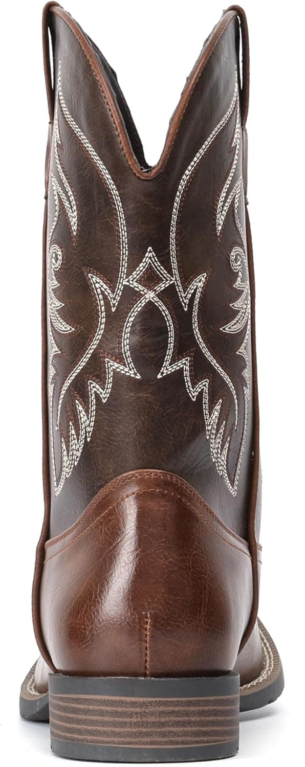 IUV Cowboy Boots For Men Square Toe Western Boot Durable Retro Classic Embroidered Pull On Boot Slip Resistant Country Boots