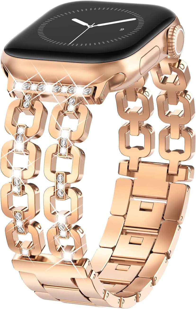 WINGLE for Apple Watch Band 42/46/38/40/41/44/45/49mm Women Designer Dressy Bands Fancy Chain Bracelet Stainless Steel Elegant Jewelry Metal Strap for iWatch Series 11 10 9 8 7 6 5 4 SE/Ultra 3 2 1