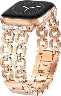 WINGLE for Apple Watch Band 42/46/38/40/41/44/45/49mm Women Designer Dressy Bands Fancy Chain Bracelet Stainless Steel Elegant Jewelry Metal Strap for iWatch Series 11 10 9 8 7 6 5 4 SE/Ultra 3 2 1