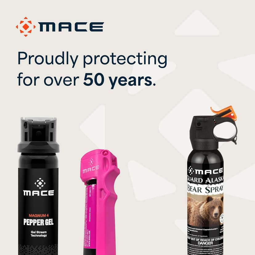 Mace Pepper Spray - Max Police Strength OC with UV Dye, Fast Flip Top, Ergonomic Finger Grip, 12 Feet Range, 0.63 oz Personal Model, Self Defense Pepper Spray for Women & Men