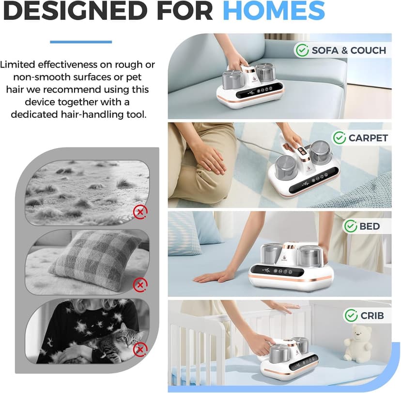 Amzany Mattress Vacuum Cleaner - 5-in-1 Cordless Bed Vacuum Cleaner, Powered by UV-C Light & Ultrasonic Technology, 16Kpa Strong Suction,Low Noise,Suitable for Dust, Pet Hair, Etc.