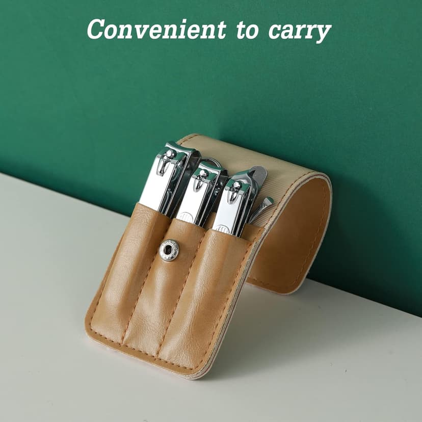 Nail Clipper Set, 6 Pcs Toenail Clippers, Stainless Steel Fingernail Clipper, and PU Leather Manicure Set, Gift Ideas (Beige)