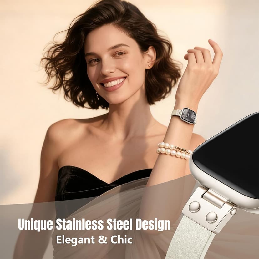 SNBLK Slim Leather Band Compatible with Apple Watch Bands for Women 40mm 41mm 42mm 44mm 46mm 49mm 38mm 45mm, Dressy Top Grain Genuine Leather Strap for iWatch SE Series 11/10/9/8/7/6/5/4/3/2/1 Ultra