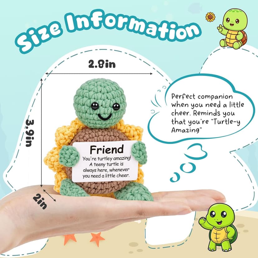 Friend Friendship Gifts for Women Men - 1PC Positive Handmade Crochet Sunflower Turtle Decor - Birthday Gifts for Women Friendship, Turtle Present for Bff Bestie Best Friend - 2.8x2x3.9 inches