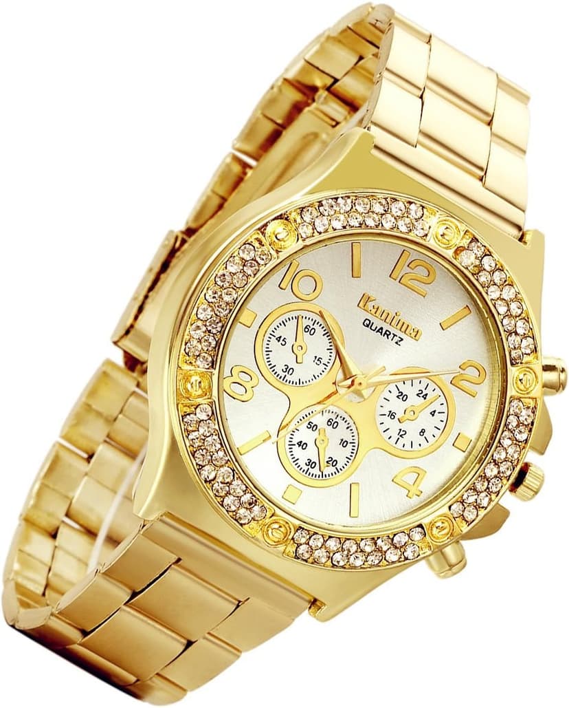 Lancardo Gold Hip-Hop Watch for Men [Upgraded] Japan Quartz 3ATM Waterproof Dress Casual Watch