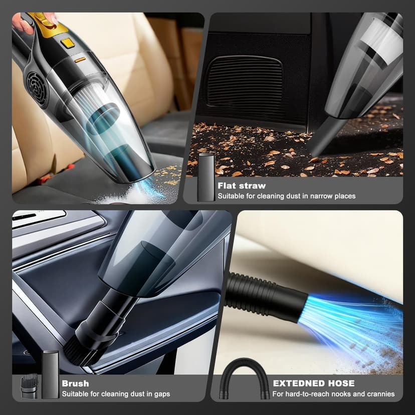 BOYMOO Car Vacuum Cleaner – 9000PA High Power Suction, DC 12V Portable Handheld Auto Vacuum with Attachments, Mini Car Interior Cleaner for Pet Hair, Dust, Crumbs, and Debris (Midnight Black)